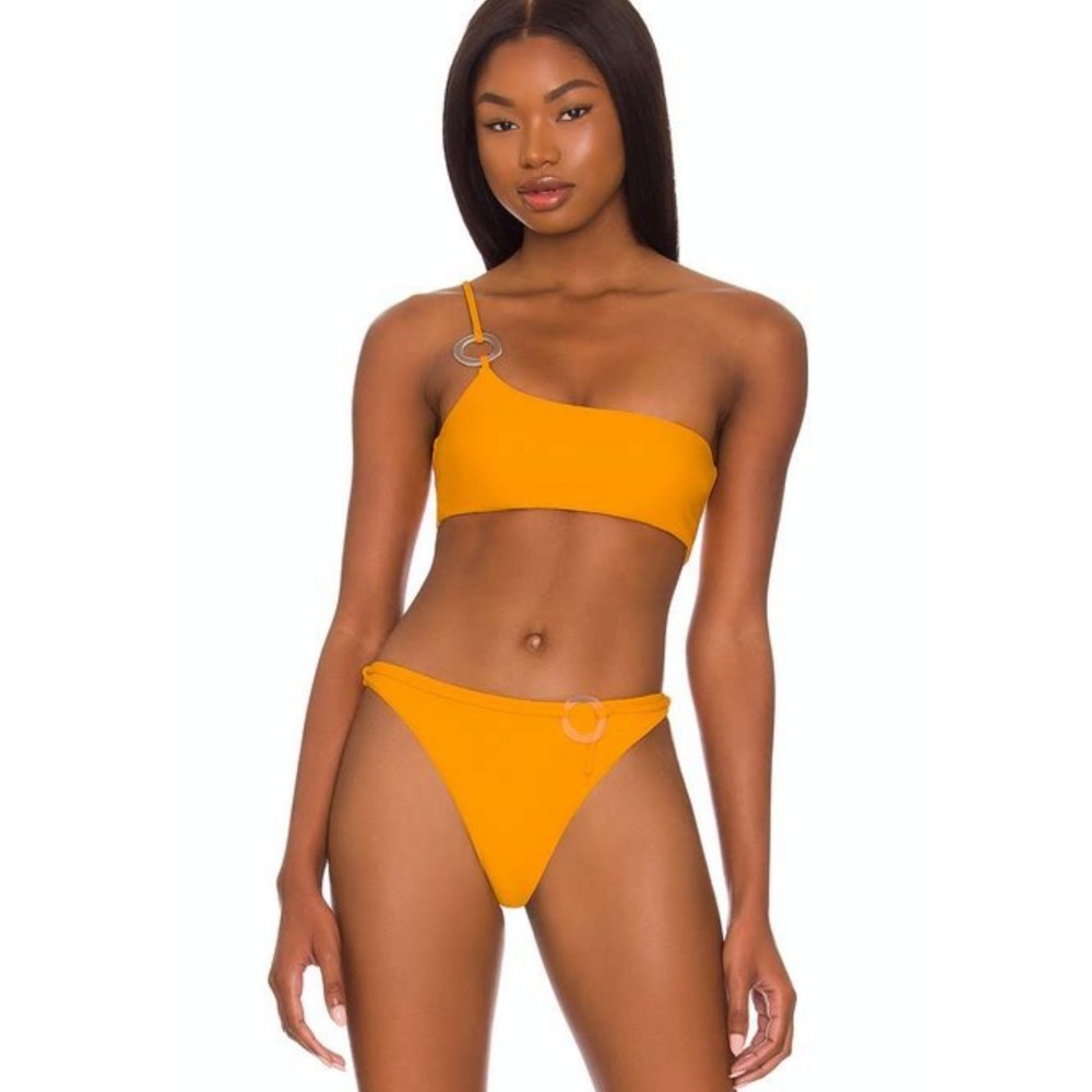 NWT Tularosa Swim Selly Bikini Tuscan Orange One Strap Bandeau Top Clear Rings S